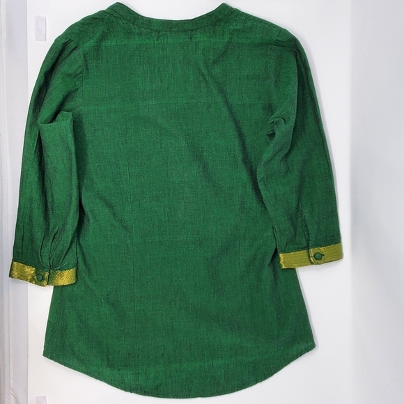 Fabindia Green and Gold Long Sleeve Blouse- Women- Size XS - Picture 13 of 13